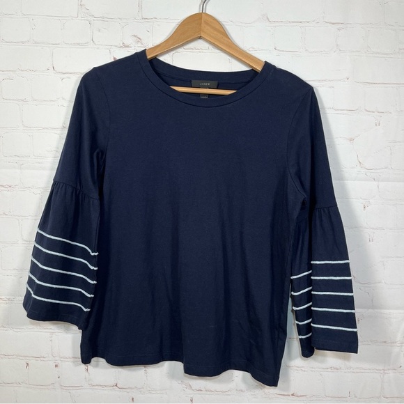 J. Crew Embroidered Bell Sleeve Top Blouse Shirt Womens Size Small Navy White - Picture 1 of 9